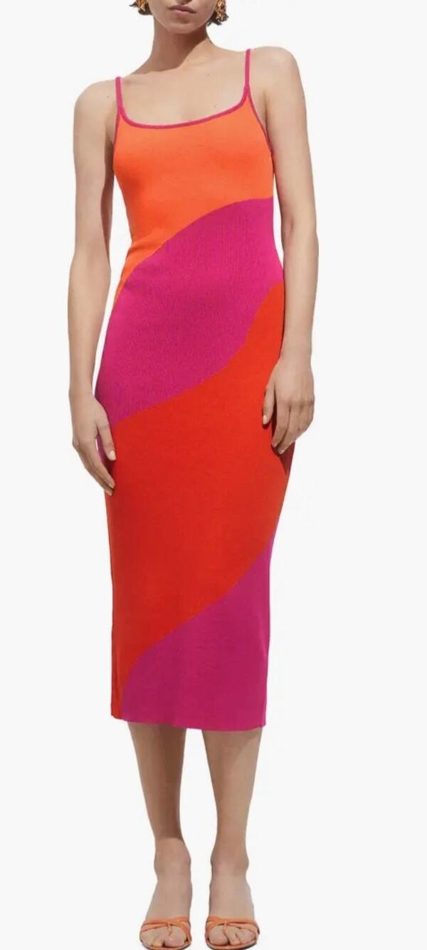 Mango Knit Colorblock Midi Tank Dress Women's 8 Beach Coastal Vacation New